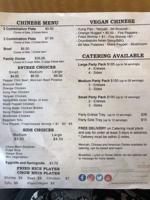 Menu 03/31/2021 at Sunny Express Mexican Chinese in Compton