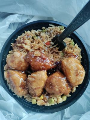 Orange chicken/fried rice at Sunny Express Mexican Chinese in Compton