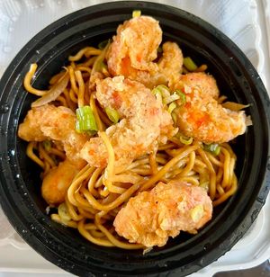 shrimp fried chow mein  at Sunny Express Mexican Chinese in Compton
