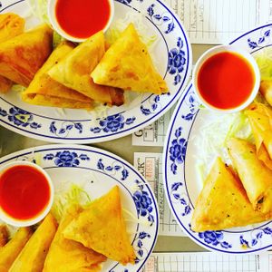 Vegan Burmese Gold Samosas at Top Burmese in Beaverton