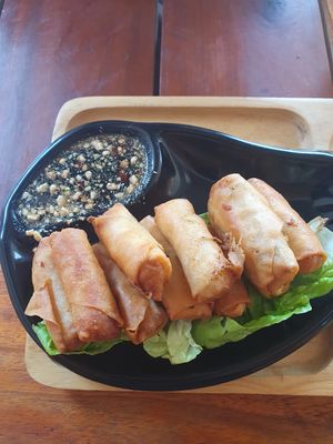 Fried spring rolls at Mina Hostel in Thakhek