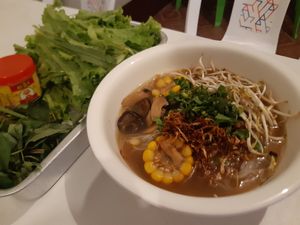 noodle soup pho at Mina Hostel in Thakhek