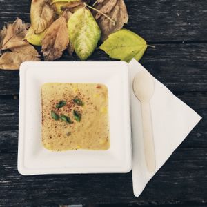 Grilled Poblano Corn Chowder! at Bone-a-fide Vegan in Austin