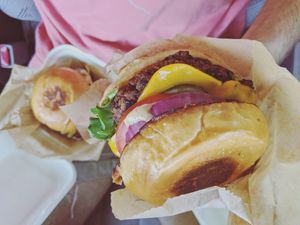 Bistro burger at Bone-a-fide Vegan in Austin