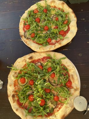 Veggie on top, Vegan on the bottom. Only difference was in the cheese   at Alecrim in Carrapateira