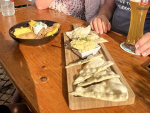 Tapas: potato wedges and focaccia w hummus  at Alecrim in Carrapateira