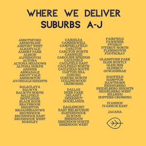 Delivery areas A-J at Wasteless Vegan Kitchen in Footscray