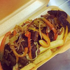 Chargrilled steak with charred onions and peppers at The Red Berry in Huddersfield