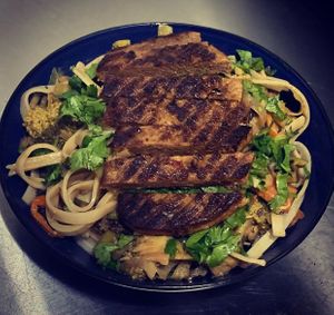 Chargrilled steak with Pad Thai at The Red Berry in Huddersfield