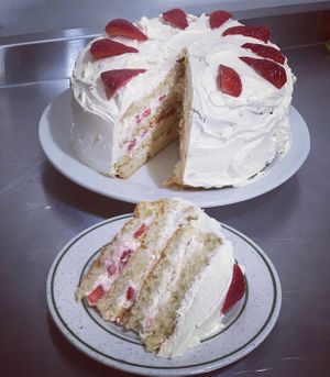 Mmm strawberry cream cake  at The Red Berry in Huddersfield