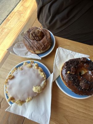 Apple crumble, cookie dough and choc brownie   at Dreamwave Donuts in Canggu