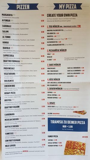Speisekarte at Pizza Mann in Innsbruck