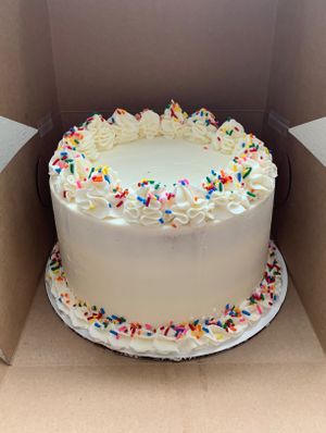 Vanilla cake with vanilla buttercream and strawberry filling  at Sweet Leaf Cakery in Idaho Falls