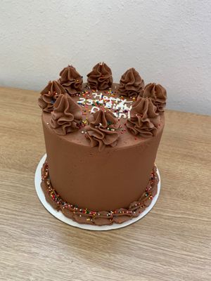 Vanilla and chocolate marbled cake with chocolate frosting! at Sweet Leaf Cakery in Idaho Falls