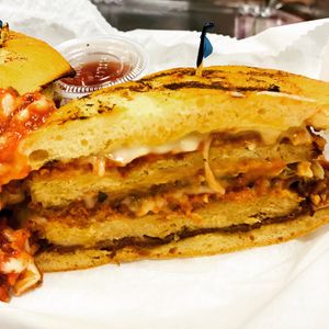 Vegan Chicken Parm Sandwich  at Good Roots Natural Market in Haverstraw