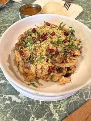 Papdi Chaat minus dairy yogurt and dairy green chutney   at Dosa & Chaat in Gaithersburg