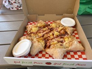 Sunflower, something like a calzone-pizza hybrid  at Pizza Riot in Chico