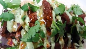 Taco Tuesday! Korean-Mexican fusion plant based beef tacos! Organic and non gmo! at Pizza Riot in Chico