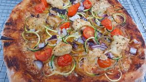 Veggie art at Pizza Riot in Chico