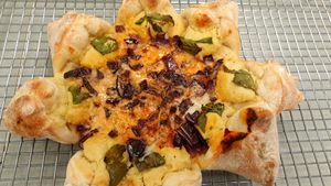 Sunflower with carmelized onions  at Pizza Riot in Chico