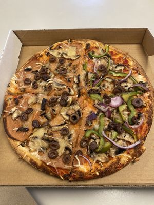  Vegan 1/2 & 1/2 pizza.  Capricciosa and Vegetarian at Dani's Italian Pizza and Pasta in Frankston