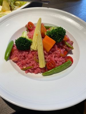 Beet root risotto (omit feta for vegan) at The Cafe by Xiang Yang Ming Shan  in Taipei