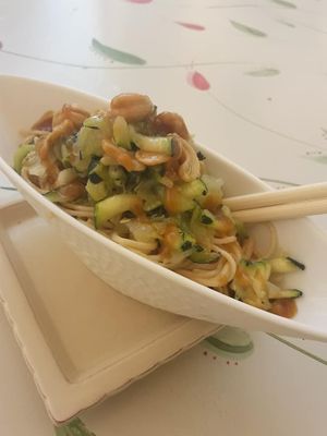 veg spaghetti  at La Olivera in Nueno