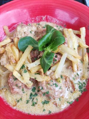 Albóndigas de bulgur con chips(veganas) at La Olivera in Nueno