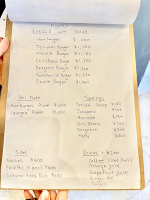 English menu   at NICE in Fukuoka