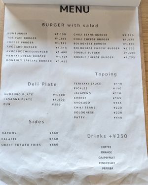 Menu at NICE in Fukuoka