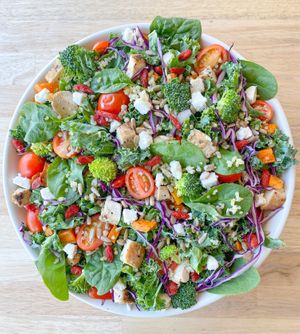 Super Popular "Super Food" Salad w/ Lean Green Dressing at Mary's Gourmet Salads in La Jolla