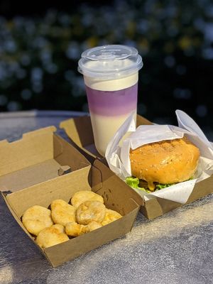 Double Cheese burger + nuggets + winter sunrise drink at Atmos Burger - Aquarius By The Park in East Singapore