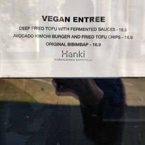 Menu for dinner at Hanki in Rovaniemi