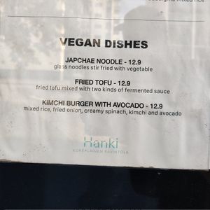 Menu for dinner at Hanki in Rovaniemi