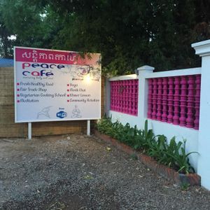 The front sign at Peace Cafe in Siem Reap