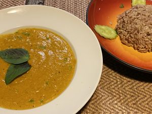 Khmer kreung khtis with brown rice   at Peace Cafe in Siem Reap