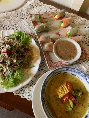 Dishes made in the Cooking class  at Peace Cafe in Siem Reap