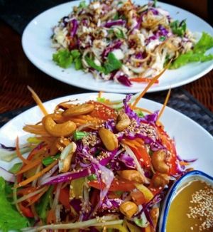 colorful salads at Peace Cafe in Siem Reap