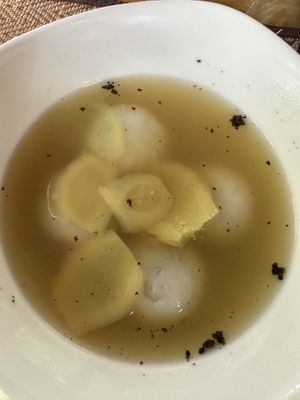 Taro balls in ginger - I loved these!  at Peace Cafe in Siem Reap