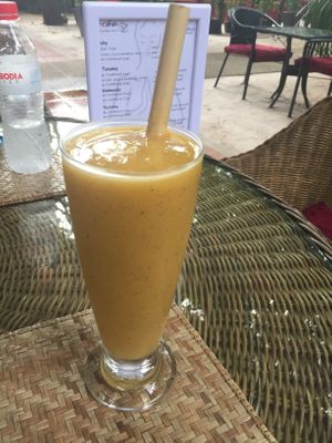 Vegan fruit smoothie  at Peace Cafe in Siem Reap