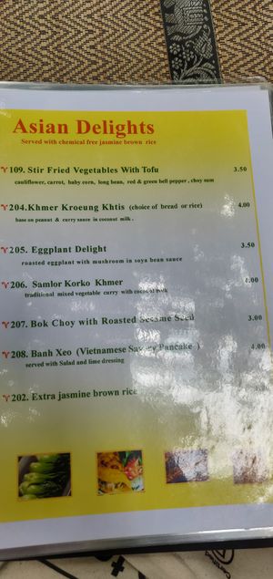 Menu at Peace Cafe in Siem Reap