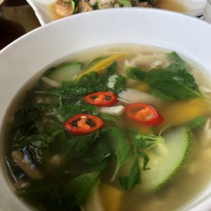 Clear soup  at Peace Cafe in Siem Reap