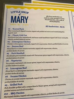 Menu sandwiches  at Little Shop of Mary in Torrance