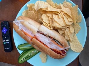 Vegetarian sandwich made vegan at Little Shop of Mary in Torrance