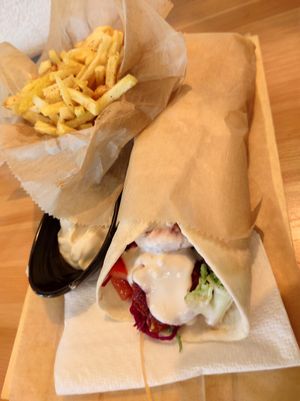 Beetroot Falafel with French Potatoes. at Falafel etc in Zagreb