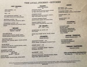 Side 2 of Menu at The Local Juicery + Kitchen in Chattanooga