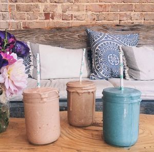 Berry Nutty smoothie, Frothy Monkey smoothie, Coconut Sky smoothie at The Local Juicery + Kitchen in Chattanooga