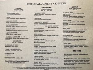 Side 1 of Menu at The Local Juicery + Kitchen in Chattanooga