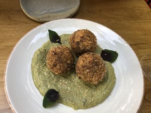 Arancini. Excellent sauce too.   at Let it V - plant based in Buenos Aires
