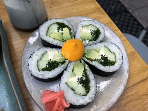 5th sushi roll - tasty ginger sauce. Very good.   at Let it V - plant based in Buenos Aires